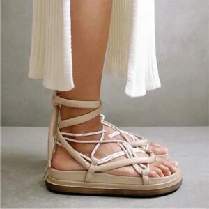Alohas leather jungle stone and beige laced up sandal